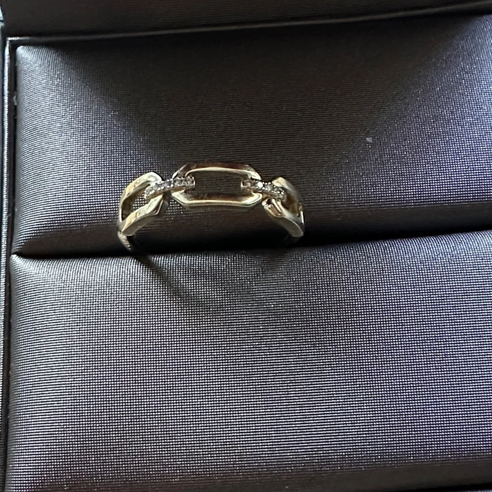 Gabriel & Co 14K Yellow Gold Diamond Link Chain Ring - Picture 6 of 8
